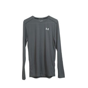 Men’s Under Armour Gray Long Sleeve Pinstripe Run Heatgear Shirt Sz S